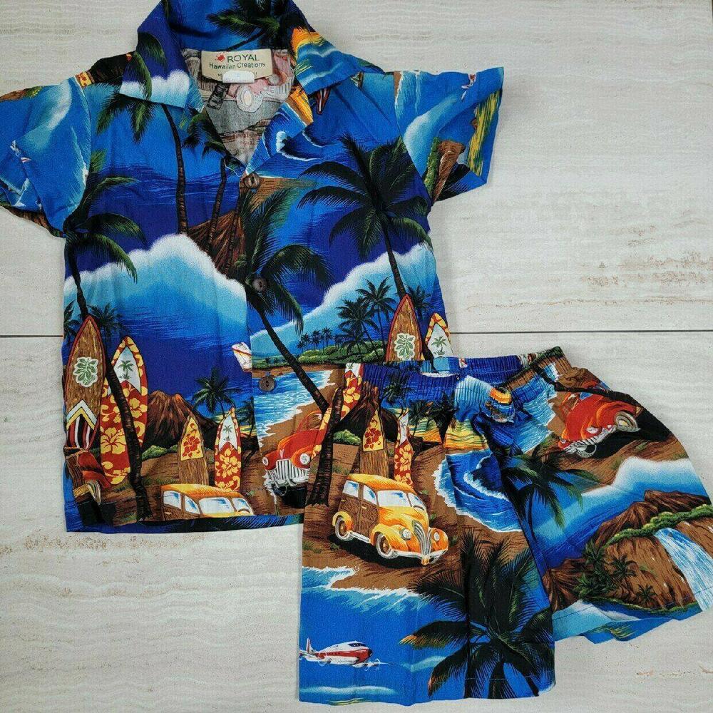 Royal Tropical Print Boy's Short Set - Beach Vibes